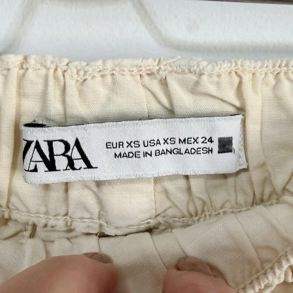 Zara Jogger Pants XS Pull On Linen Blend Belt Loops Casual Cream‎ Pockets Crop